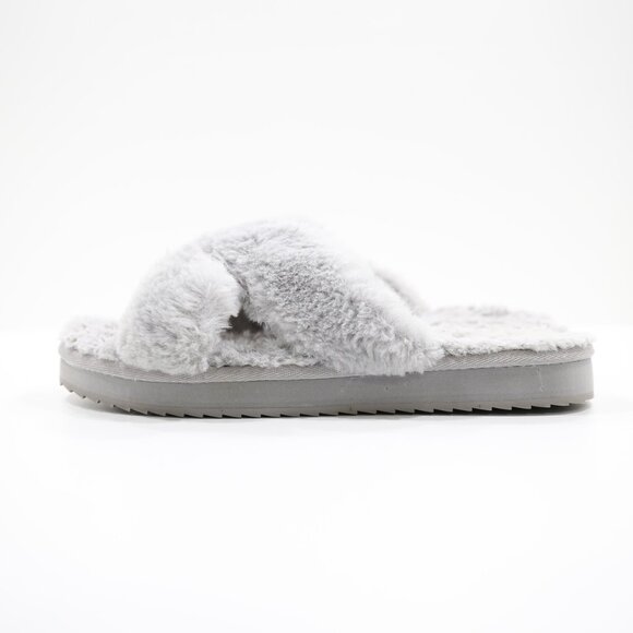 Koolaburra by UGG Ballia Gray Faux-Fur Fluffy Slide Slippers - 6 - Picture 1 of 7